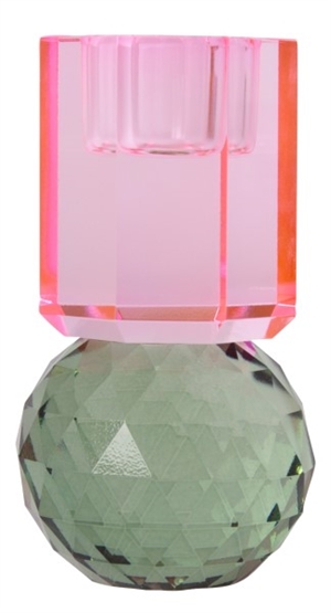 Krystal lysestage baby pink/oliven 11x6cm